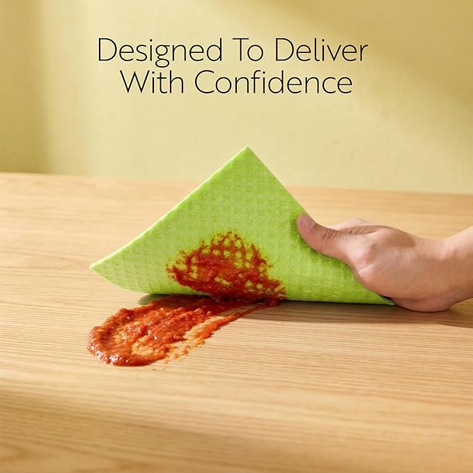 Restaurantware Swedish Dishcloths Pack of 10 Cellulose Reusable Absorbent Green Kitchen Towels, Washable Quick-Dry Dish Towels, Sustainable Cleaning Cloths Super-Absorbent Biodegradable Odorless