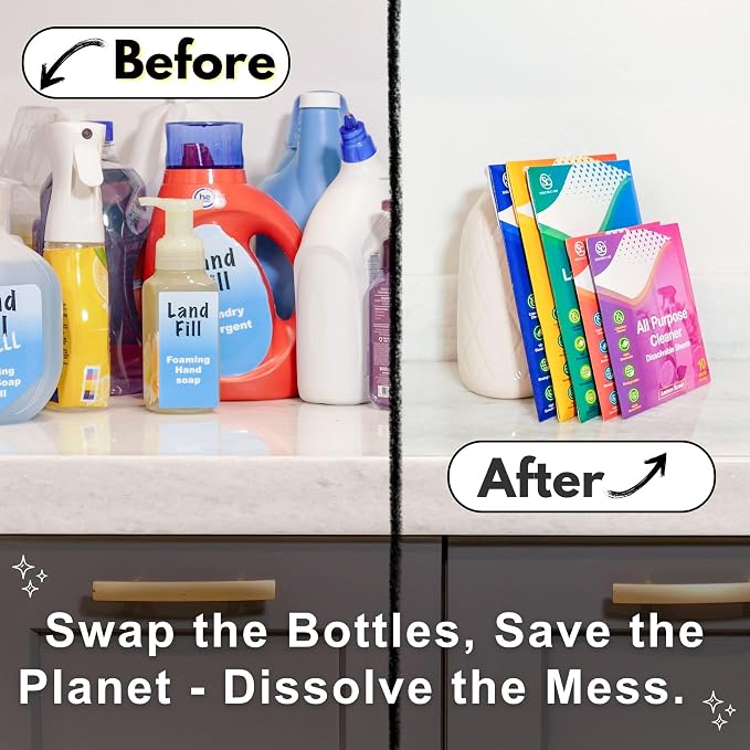 Sample Sheet Pack | Includes: 1 Laundry, 1 Toilet Cleaner, 1 Floor Cleaner & 1 Foaming Hand Soap Dissolvable Sheets (Concentrated, Compostable, Sustainable Cleaning Solution)