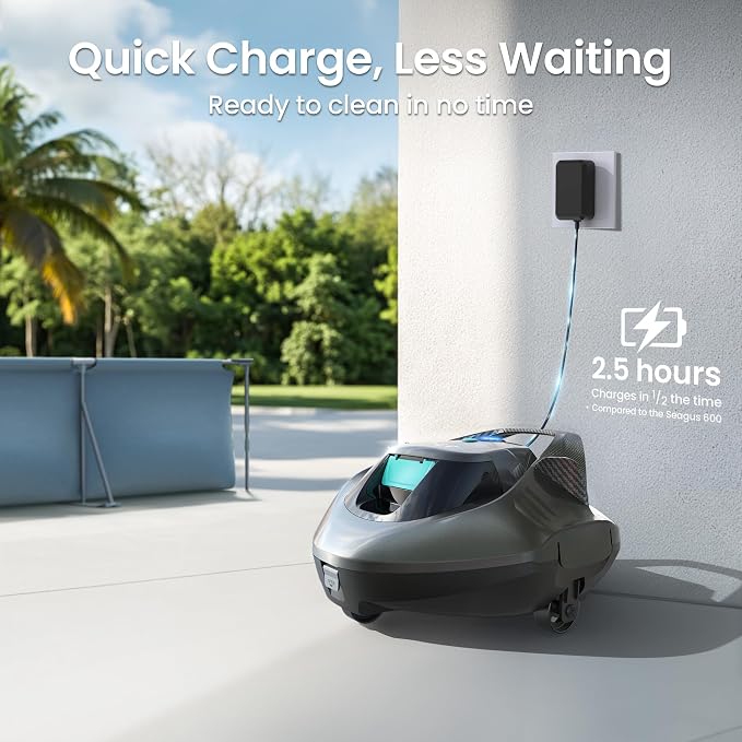 (2026 Upgrade) AIPER Seagull SE Cordless Robotic Pool Cleaner with 100 Mins Runtime, Powerful 1320GPH Suction,Smart Self-Parking, Pool Vacuum for Above Ground Pools up to 860 Sq.ft, Sliver & Cyan