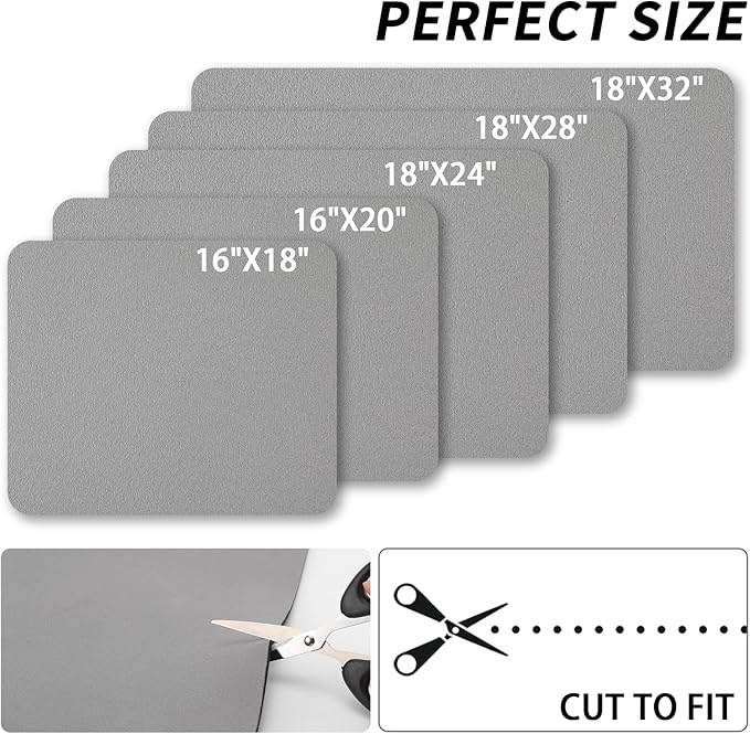HotLive Dish Drying Mat for Kitchen Counter, Heat Resistant Drainer Mats with Non-slip Rubber Backed, Hide Stain Kitchen Super Absorbent Draining Mat, Easy to Clean Dish Rack Pad, Grey 16"x18"