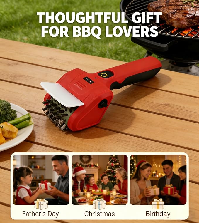 TOOLSPACE Cordless Electric Grill Brush, Rechargeable Grill Cleaner with 2PCS 360° Rotating Brush Heads, 700 RPM Powerful Cleaning for Outdoor Grills, Griddles & Barbecues