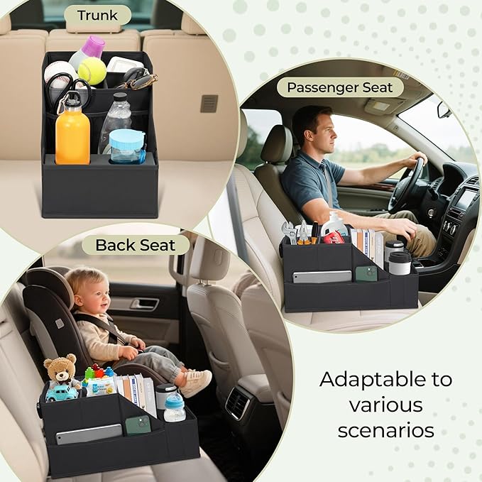 Car Seat Organizer Backseat Front Seat, Car Organizer With 12 Storage Compartments 2 Cup Holders, Snack Storage For Kids Baby, SUV Truck Van Collapsible Storage Bag For Travel, BK