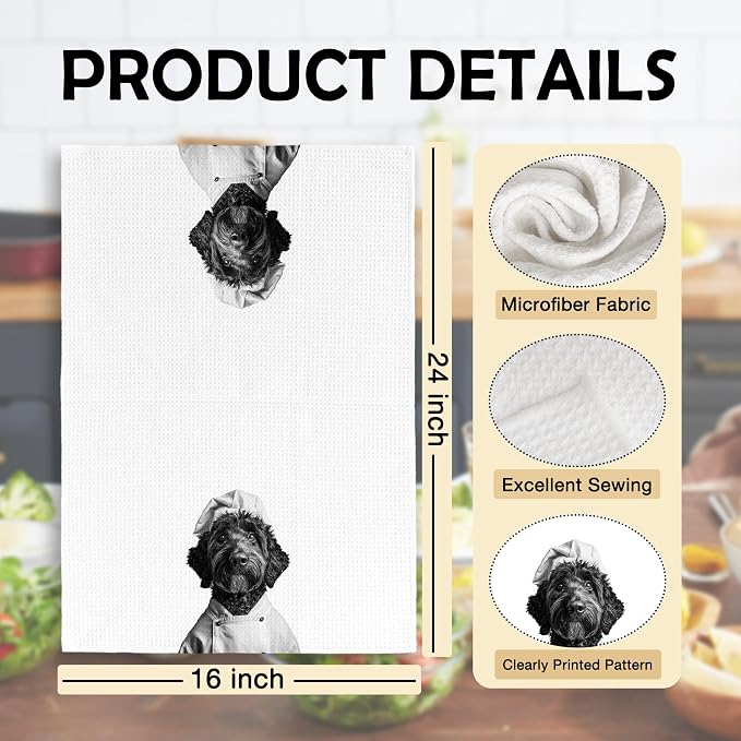 Funny Chef Black Goldendoodle Kitchen Towels Set of 2, Goldendoodle Gifts for Women Dish Tea Towels for Kitchen, Dog Mom Lovers Owner Gifts Decorative Hand Towel, 16x24 Inch