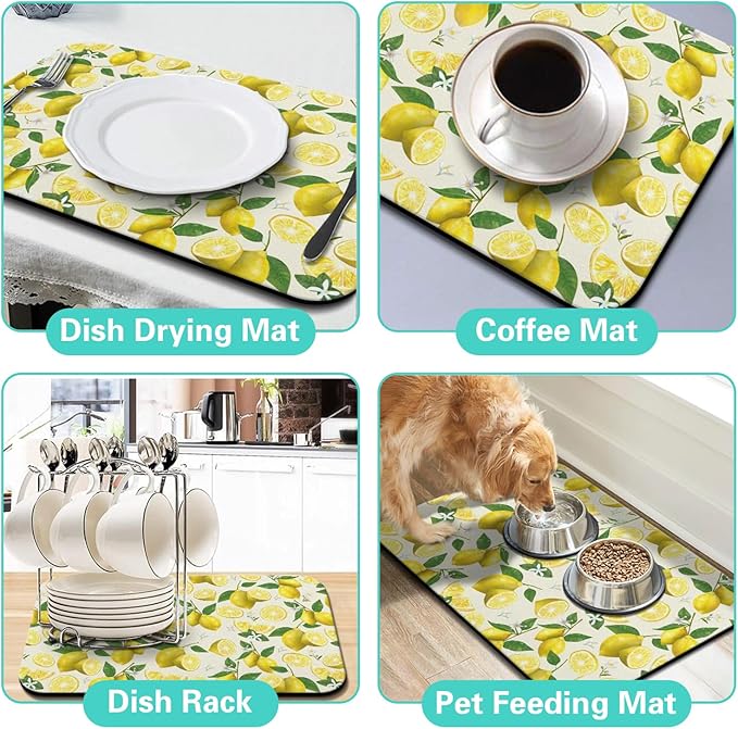 Dish Drying Mat for Kitchen Counter Matt, 2PCS 23"x15" Dish Drainer Mat & 24"x5.5" Sink Splash Guard, Super Absorbent Non-slip Rubber Backed