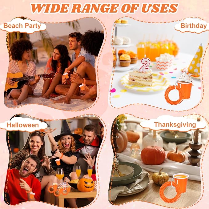 30 Pcs Orange Shot Cups with Wristband for Party 2oz Plastic Shot Glasses Bulk Disposable Mini Shot Glasses with Bracelet Wear On Solo Cups for Party Wedding Birthday Graduation Halloween Thanksgiving