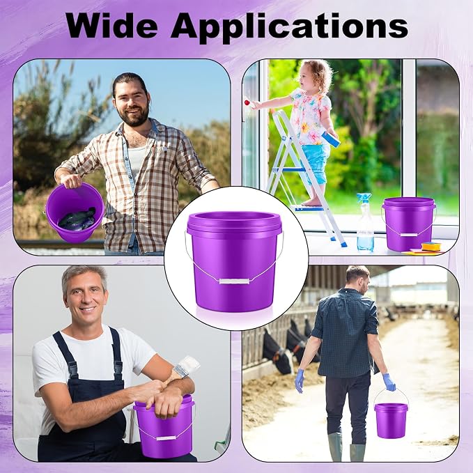 Tioncy 10 Pcs 2 Gallon Plastic Bucket with Lid Heavy Duty 2 Gallon Bucket Pail with Lid Handle for Storage Container Home Household Cleaning (Purple)