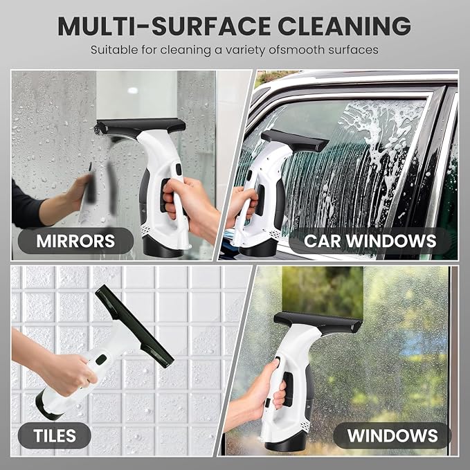Window Vacuum Squeegee Electric Window Cleaner Window Cleaning Tool with 150ml Dirty Water Tank, Extension Handle for Shower Glass, Window Cleaning Car Windows Tiles Mirrors Glass