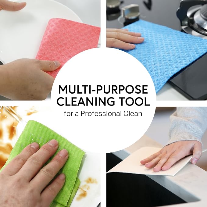 Swedish Wholesale Dishcloths Reusable 8" x 7" Sponge Cloths, Bulk 10 Pack of High Absorbent Cellulose Dish & Kitchen Cleaning Hand Towels, Wring to Dry & Machine Wash, Odor Resistant, Blue