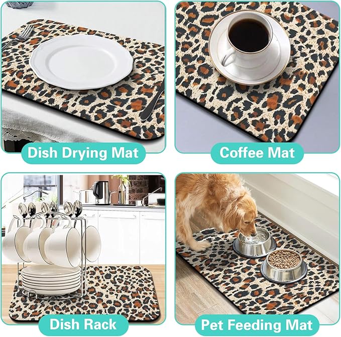 Dish Drying Mat for Kitchen Counter Matt, 2PCS 23"x15" Dish Drainer Mat & 24"x5.5" Sink Splash Guard, Super Absorbent Non-slip Rubber Backed