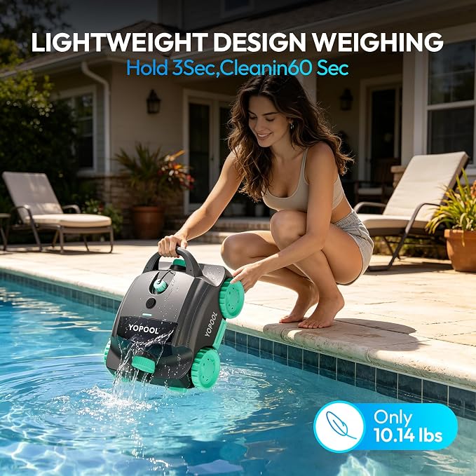 Pool Vacuum,YOPOOL Cordless Robotic Pool Cleaner, Dual-Layer Filtration,Powerful Obstacle Crossing, Enhanced Edge & Corner Cleaning,100-Min for Above-Ground & Flat-Bottom Pools to 860 Sq.Ft (Green)