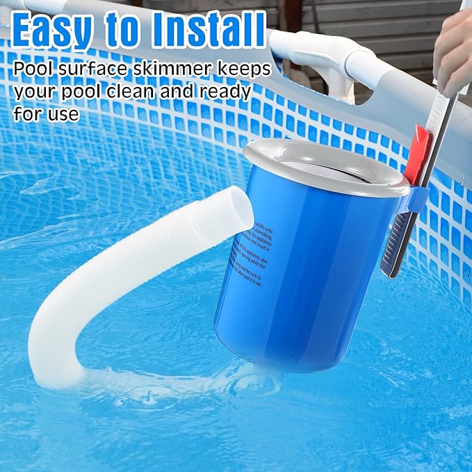 Tujoe Above Ground Pool Skimmer with 30 Socks Cleaning Filter Socks, Adjustable Wall Mount Surface Skimmer, Auto Skim Pool Leaves & Fine Debris Maintenance Kit
