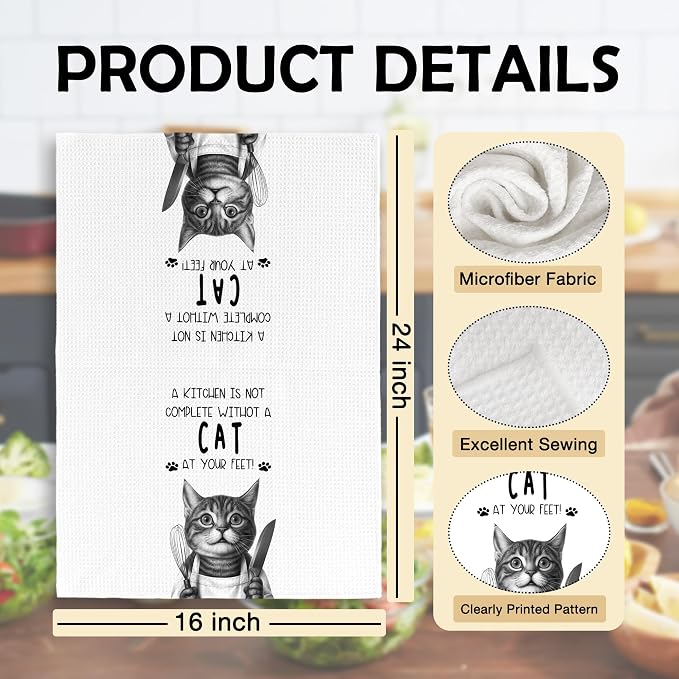 Funny Chef Cat Kitchen Towels 16x24 Inch Set of 2 | Cat Mom Dad Lady Lovers Gifts for Women Men Dish Tea Towels for Kitchen, Pet Lover Gifts Decorative Hand Towel