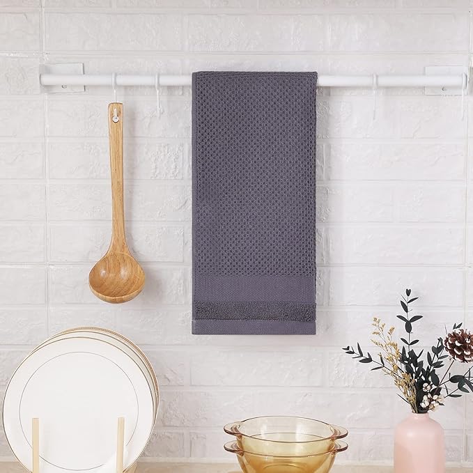Homaxy 100% Cotton Waffle Weave Kitchen Towels, 13 x 28 Inches Super Absorbent and Machine Washable Dish Towels for Drying Dishes, 6-Packs, Dark Grey