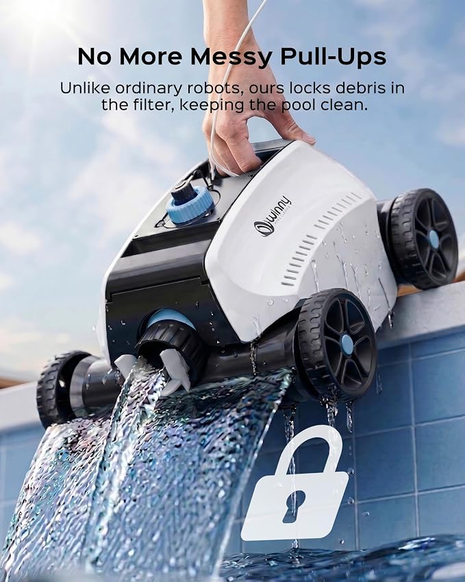 2026Cordless Robotic Pool Cleaner for Above Ground Pools – 6600mAh Battery Delivers 135Mins Running Time & 55W Strong Suction, Auto‑Parking Pool Vacuum with 185μm Filter Basket,1,350 Sq.Ft