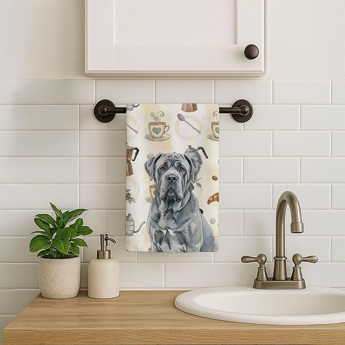Caroline's Treasures Blue Neapolitan Mastiff Coffee Bar Kitchen Towel Velour Plush Front and Cotton Loop Back Machine Washable