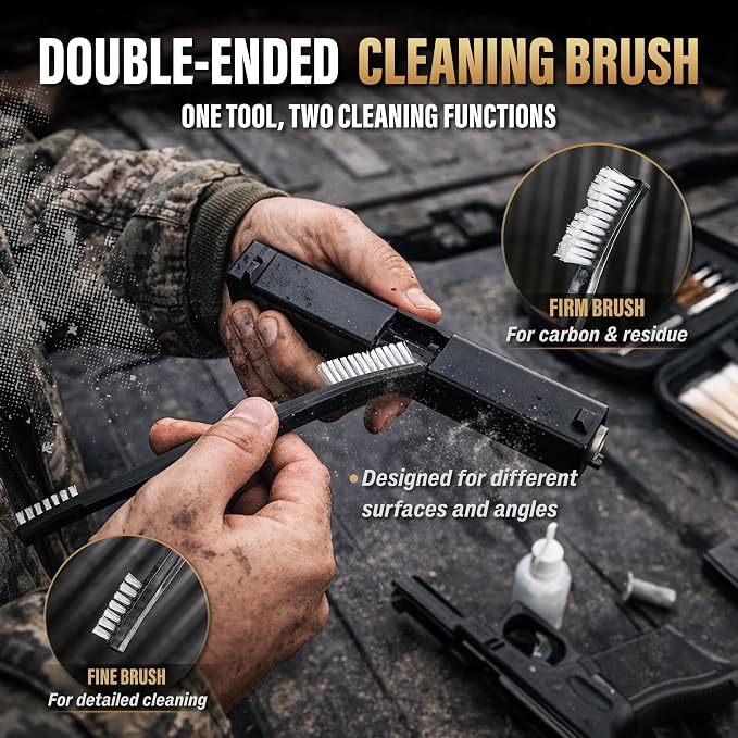 GLORYFIRE Universal Gun Cleaning Kit Fits .22 .357/9mm .38 .40 .45 Cal Handguns & Pistols Compact Carrying Case for Portability Multiple Styles with Brass or Plastic Jags & Tips for Shooting and Range