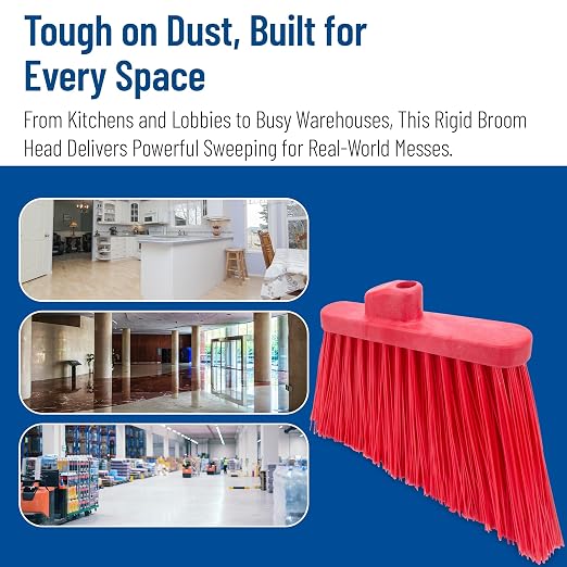 SPARTA Plastic Broom Head, Angled, Un-Flagged for Large Debris Indoor, Outdoor, Home, Restaurant, Lobby, Office, 12 Inches, Red