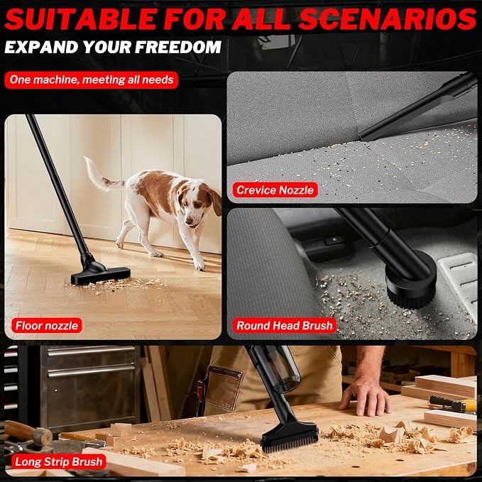 Cordless Vacuum Cleaner for Milwaukee 18V Battery, 6 in 1 Handheld Electric Vacuum Cleaner with HEPA Filter and LED Light, 46 CFM Portable Hand Vacuum for Floor, Carpet, Car (Battery Not Included)