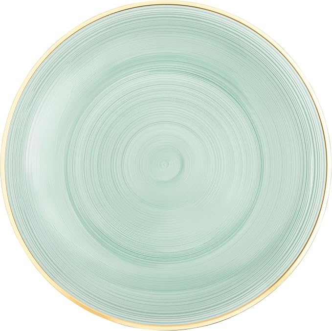 PLASTICPRO 128 Pieces Crystal Design Plastic Plates Combo Pack 7 inch and 10 inch Gold Rim Elegant Disposable Plates, Transparent Green