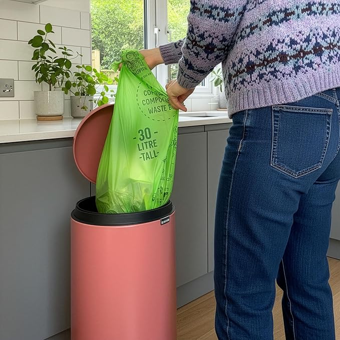 Eco Green Living Plastic Free, Strong and Leak Proof Refuse Sacks, Medium Bin Bags for Food Waste and Kitchen Bin, Tie Handle Garbage Bags, 72 Bags, 7.93 Gallons