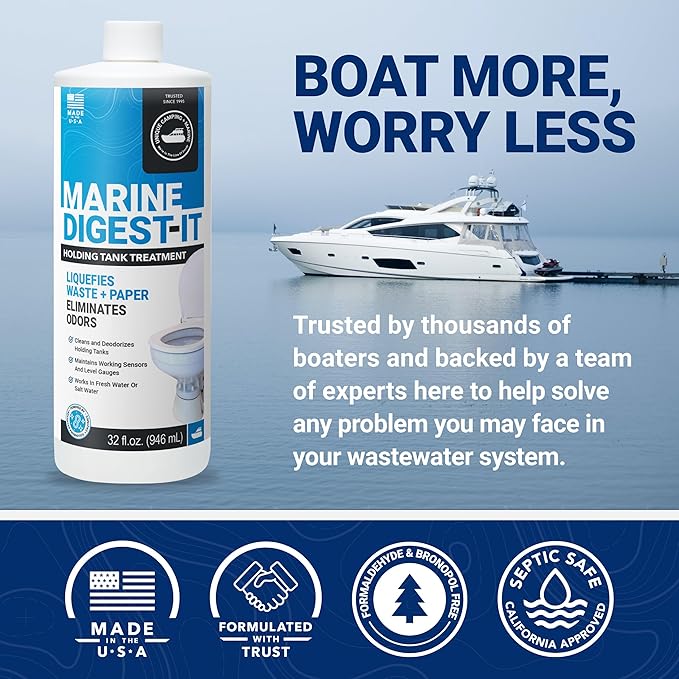 Unique Marine Digest-It Boat Toilet Treatment, Tank Deodorizer, Toilet Smell Eliminator Breaks Down Waste - 16 Liquid Treatments (32 oz.) Packaging May Vary