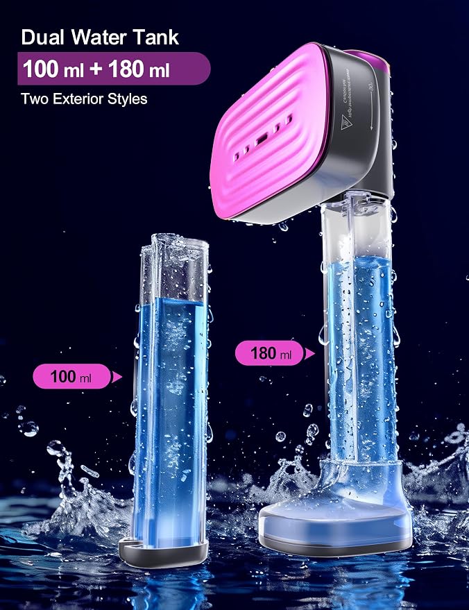 Sundu Travel Steamer for Clothes, Portable Handheld Garment Steamer, 15s Fast Heat-up, 2 Water Tanks (180 ml +100 ml), 25 Minutes of Continuous Ironing for Travel,Home Charcoal