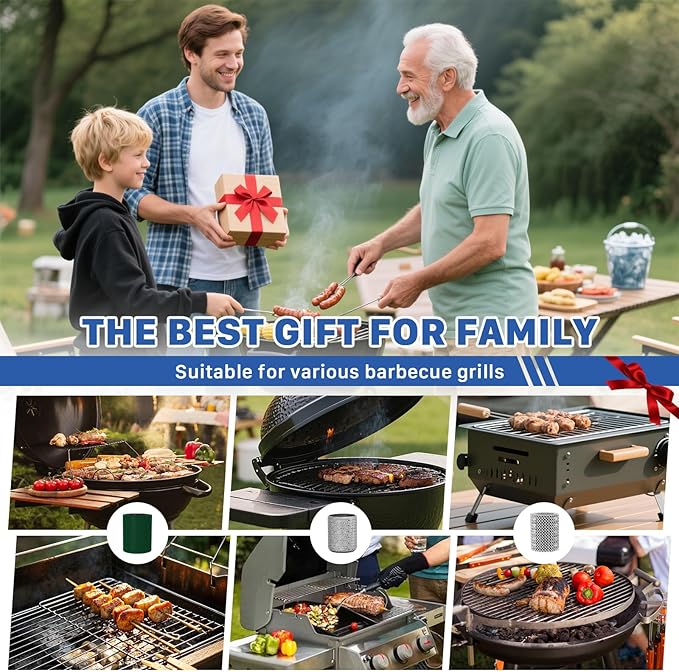 Hillyfe Grill Brush for Outdoor,Cordless Rechargeable Grill Brush with 3 Brush Heads, Grill Electric Cleaning Brushes Without Bristles, LED Light, Grill Scraper, Grilling Gifts for Men,Blue