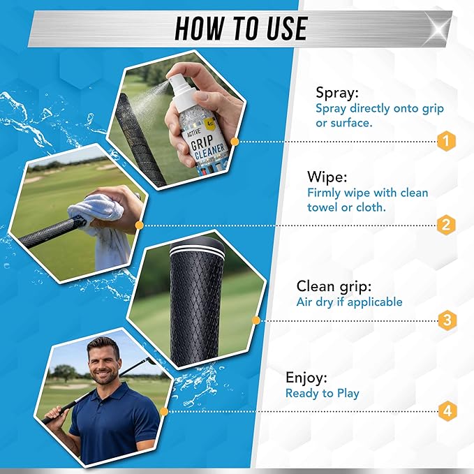 ACTIVE Grip Cleaner & Restore Spray - 2-in-1 Grip Spray for Basketball Shoes, Golf Club Cleaner, Pickleball Paddle Reset, Football Glove Boost, Volleyball Shoe Traction, Remove Oil, Dirt & Sweat - 4oz