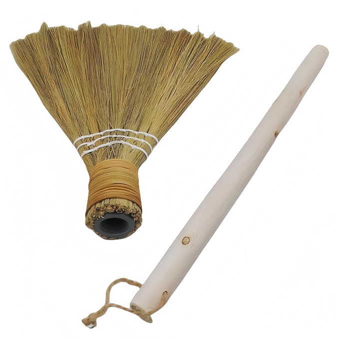 Wedding Broom for Jumping Ceremony,Handmade Natural Whisk Broom with Wooden Handle, for Halloween DIY Decoration, Vietnamese Straw Soft Broom (12.6”Width 28.74” Length)