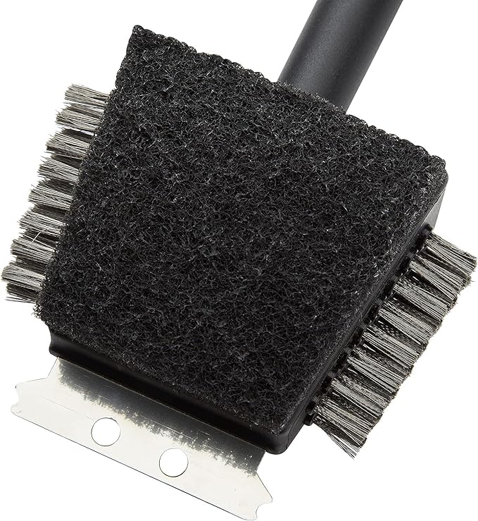 Cuisinart CCB-4125 4-in-1 Grill Cleaning Brush with Stainless Steel Wire Bristles - Scour Pad - Grill Scraper - 13" Handle Length
