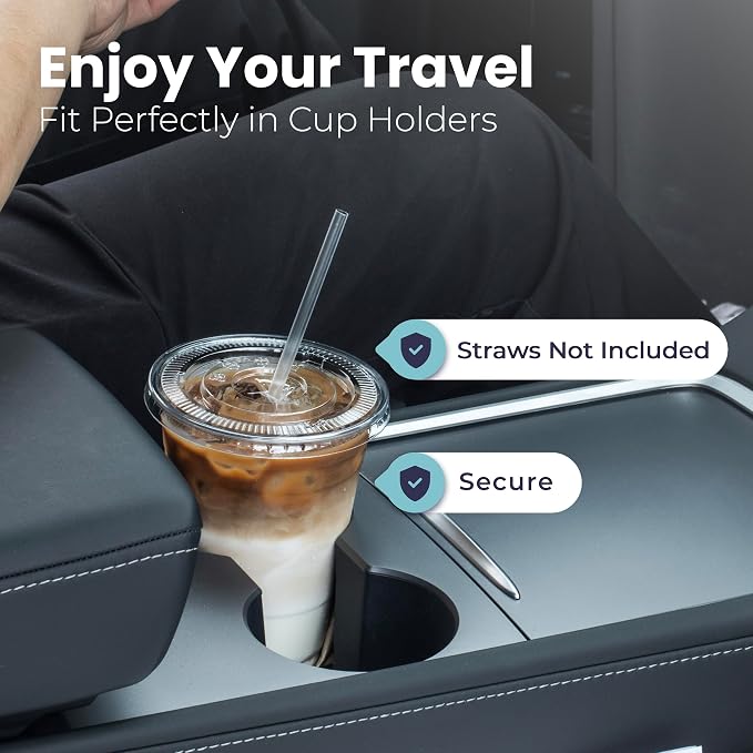 Fit Meal Prep 100 Pack 12 oz Clear Plastic Cups with Flat Lids, Disposable Iced Coffee Cups, BPA Free Premium Crystal Smoothie Cup for Party, Lemonade Stand, Cold Drinks, Juice, Milkshake