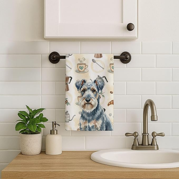 Caroline's Treasures Blue Lakeland Terrier Coffee Bar Kitchen Towel Velour Plush Front and Cotton Loop Back Machine Washable