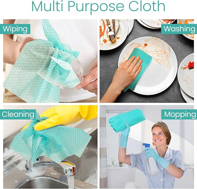Tioncy 400 Pcs Disposable Cleaning Cloths Reusable Handy Wipes for Kitchen Multi-purpose Disposable Cleaning Towels and Dish Cloths Absorbent Cleaning Cloth Wipes for Kitchen and Home(Green)