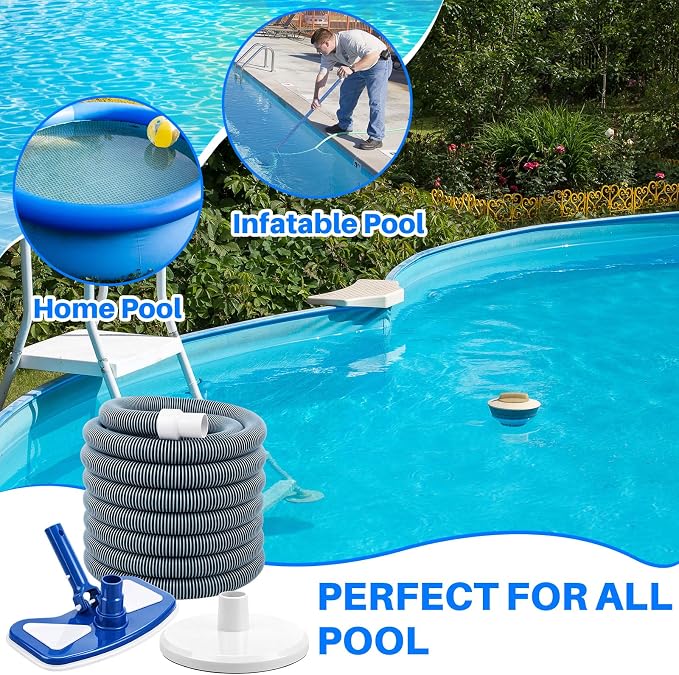 3 Pcs Pool Cleaning Kit 11.8" Vacuum Head with Flexible Wheels, 1-1/2 x 18ft Hoses and Skim Vacuum Plate Pool Maintenance Cleaning Accessory Tool for Fast, Easy Debris Removal