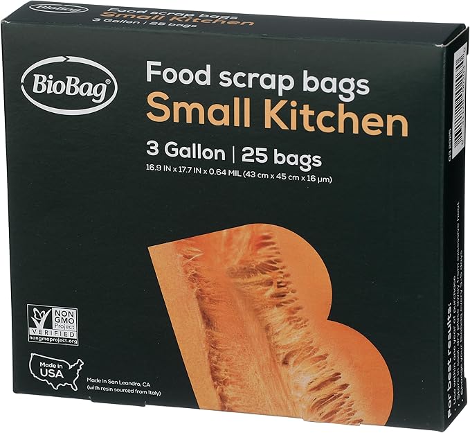 BioBag (USA), The Original Compostable Bag, 3 Gallon, 300 Total Count (12 Boxes of 25 Count), 100% Certified Compostable Kitchen Food Scrap Bags, Kitchen Compost Bin Compatible