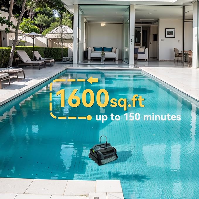 An Automatic Robot Swimming Pool Vacuum Cleaner with a Trolley, Featuring Wall-Climbing Function, 360 Degree Kink Free Patented Technology, Large Top-Mounted Filter Swimming Pool Cleaning Robot, 82 Ft