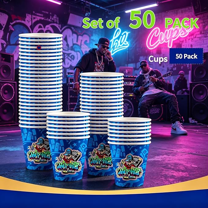 50Pcs Boxing Themed Party Paper Cups Disposable 9oz Paper Cups for for Sports Supplies Decorations Drinking for Birthday Party Favors (50, hiphop)