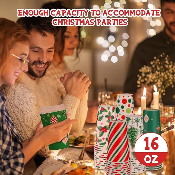 36 Sets/ 108 Pcs Christmas Paper Cups 16 oz Disposable Xmas to Go Coffee Drinking Cups with Lids and Sleeves Xmas Hot Cocoa Coffee Mug for Cold Drinks Hot Chocolate Christmas Party Drinkware Supplies