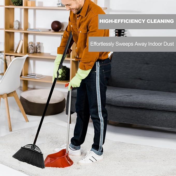 Four-Section Rod Long-Handled Broom,Heavy-Duty Broom, Angle Broom for Outdoor/Indoor(Black)
