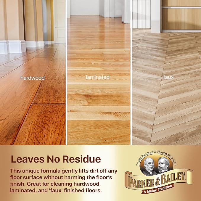 Parker & Bailey Wood Floor Cleaner – Use on Hardwood, Laminated or Faux Finished Floors. Shine Restorer Protector, Surface Cleaner Supplies Home Improvement, Natural Look, Cuts Grease 22 Oz