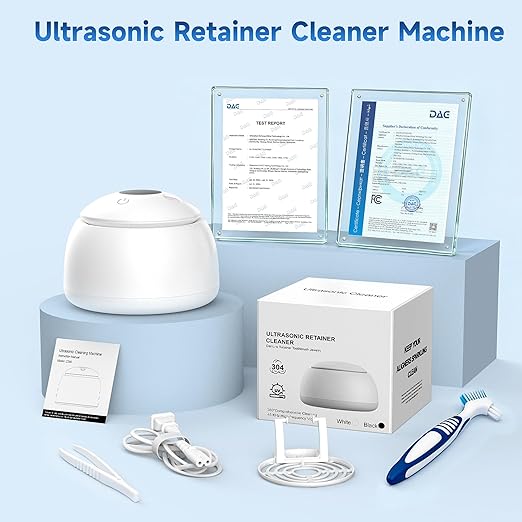 ARAER Ultrasonic Retainer Cleaner Machine, 45kHz Denture Dome with UV Light,Dental Cleaning POD for Aligners, Mouth Guards, Night Guards, Toothbrush,Jewelry,200ML Capacity