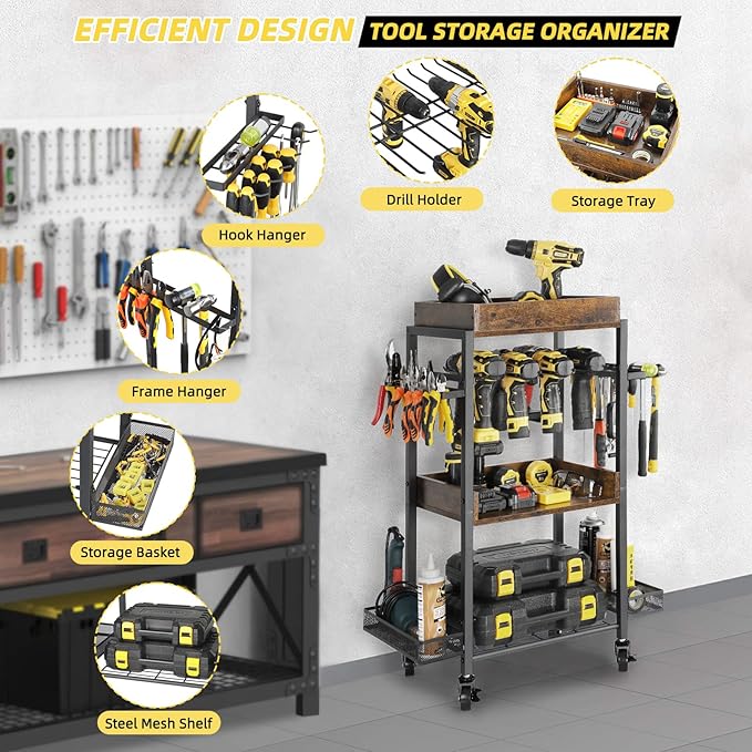 Olakee Broom Mop Holder and Power Tool Cart