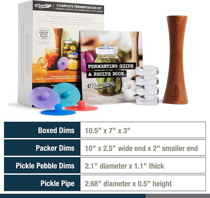 Masontops Complete Mason Jar Fermentation Kit - Easy Small/Regular Mouth Jars Vegetable Fermenting Set - DIY Equipment Essentials