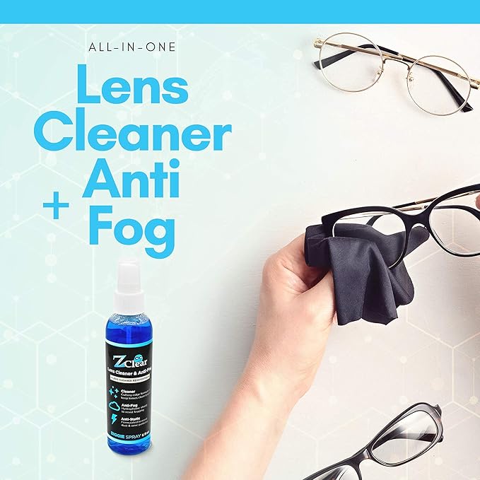 Z Clear Anti-Fog 6oz Spray | Eye glasses cleaner | Goggles anti fog | Sunglasses cleaner | Windshields | Mirrors | Visors | Safe for all Lenses |+ With Microfiber Cloth