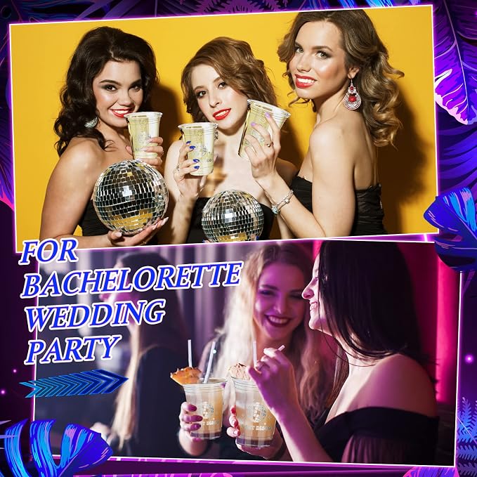 Geyee 48 Pack Disco Disposable Party Cups, 16oz Disco Supplies Ball Disposable Plastic Cup 70s 80s 90s Party Hot and Cold Drinks for Bachelorette Wedding Picnic Summer Favors Supplies