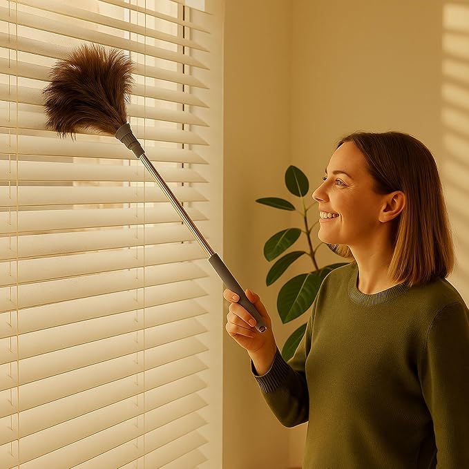 Ostrich Feather Duster, 79 Inch (2m) Extra Long Extendable Telescopic Handle Cleaning Tool, Natural Soft Feather Brush for High Ceiling Fan, High Shelves and Home Cleaning