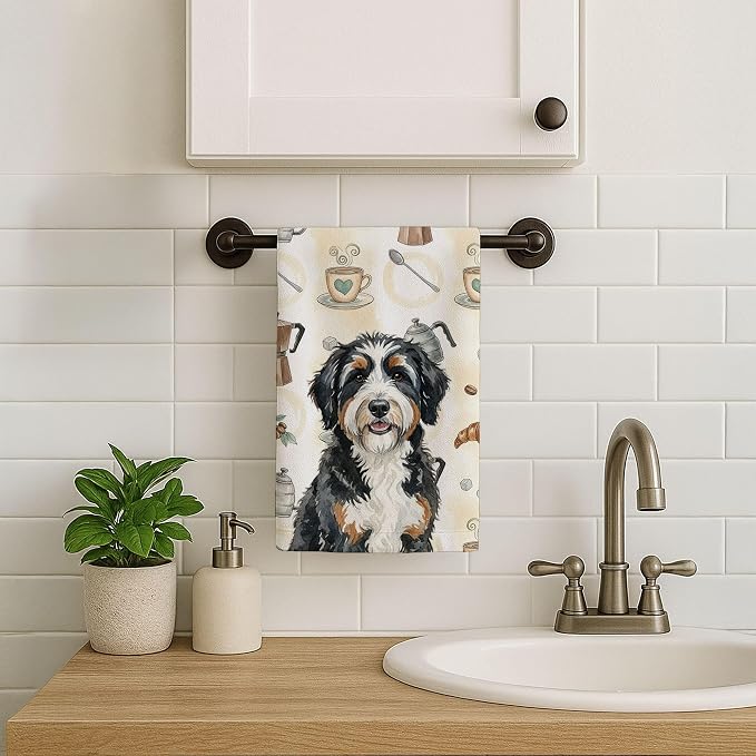 Caroline's Treasures Berndoodle Coffee Bar Kitchen Towel Velour Plush Front and Cotton Loop Back Machine Washable