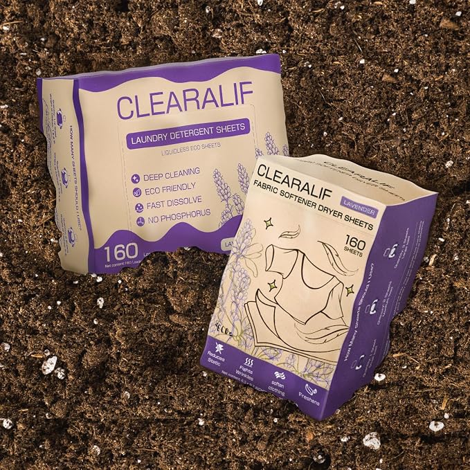 CLEARALIF All in One Laundry Detergent Sheets Kit, Lavender Scent, 160 Loads Laundry Sheets + 160 Drying Sheets, Laundry Set Great for Travel, Softener Sheets Eco Package Friendly & Hypoallergenic