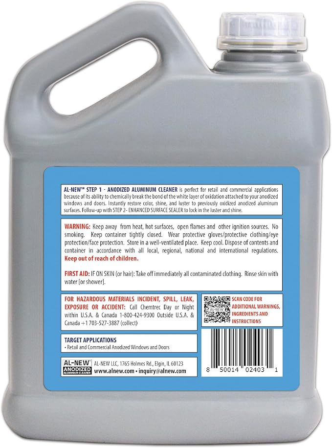 AL-NEW Anodized Aluminum Cleaner | Retail & Commercial Cleaner Perfect For Use On Anodized Windows, Doors, & More (32oz Cleaner)