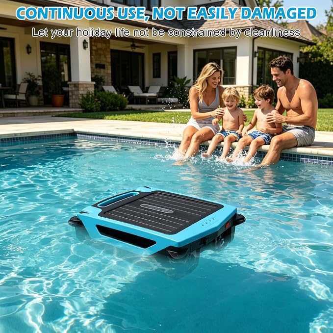 Sky Blue Solar Pool Skimmer Robot, APP Control 24/7 Auto Cleaner | Dual Charging, Ideal for Above Ground & In-Ground Pools